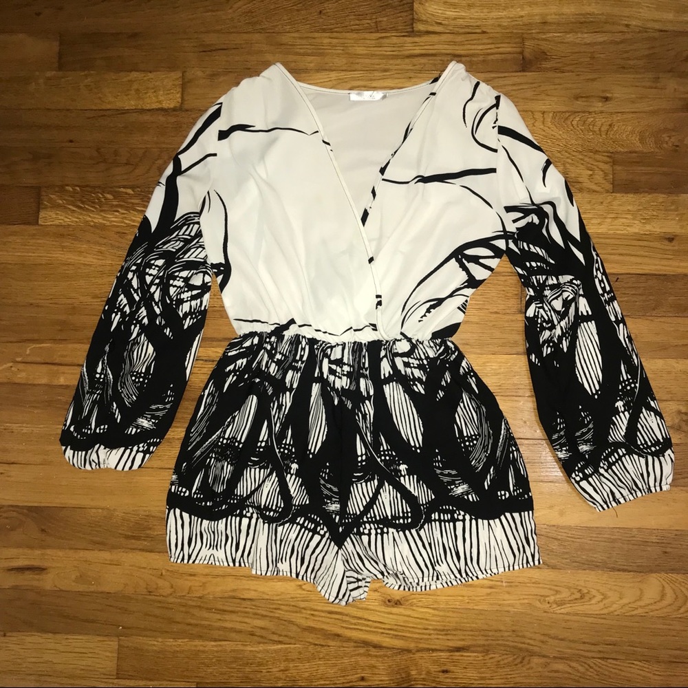 Black & White Wrap Long Sleeved Romper